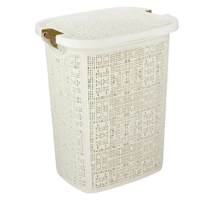 #Корзина для белья БЯЗЬ 30л белый ротанг
