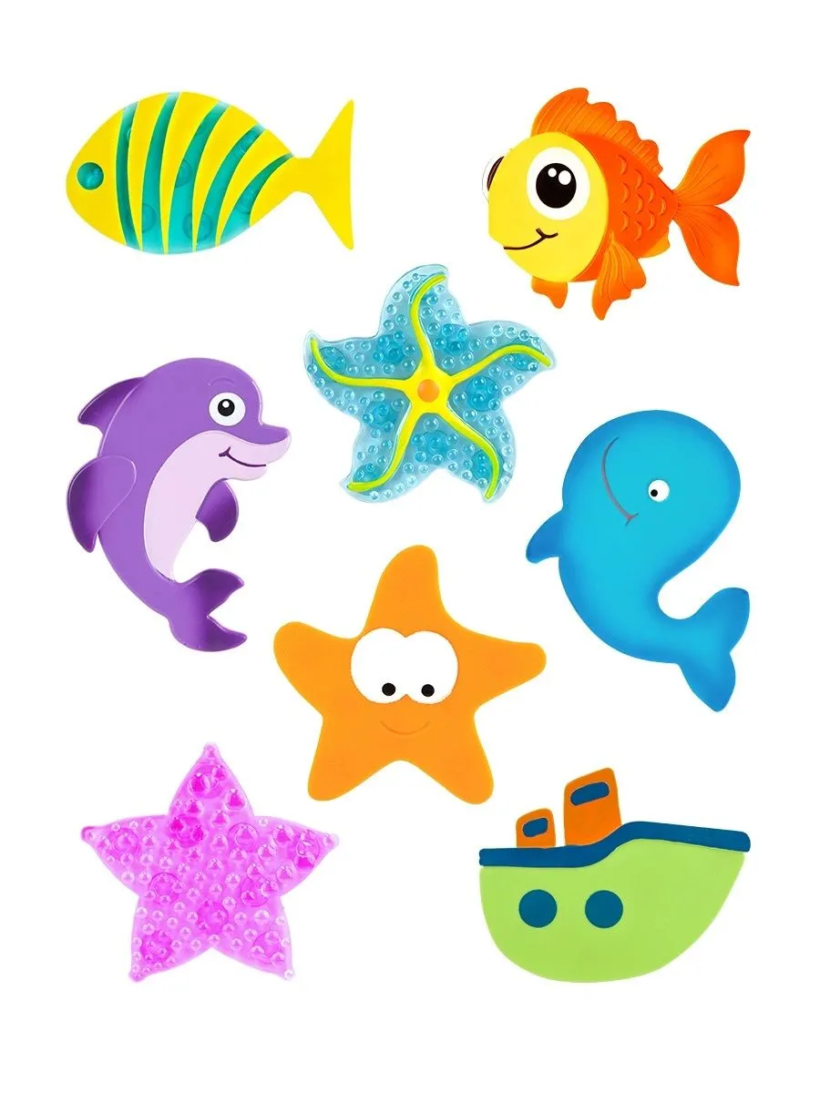 VAL MIX8S13 Набор мини-ковриков (на присосах) МОРСКИЕ ПУТЕШЕСТВЕННИКИ, набор 8 шт. МИКС