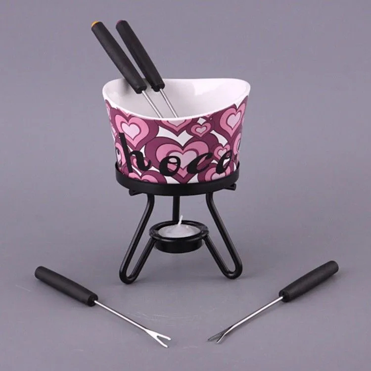 НАБОР ФОНДЮ : ЧАША+4 ВИЛОЧКИ+СВЕЧА+МЕТАЛ ПОДСТА...