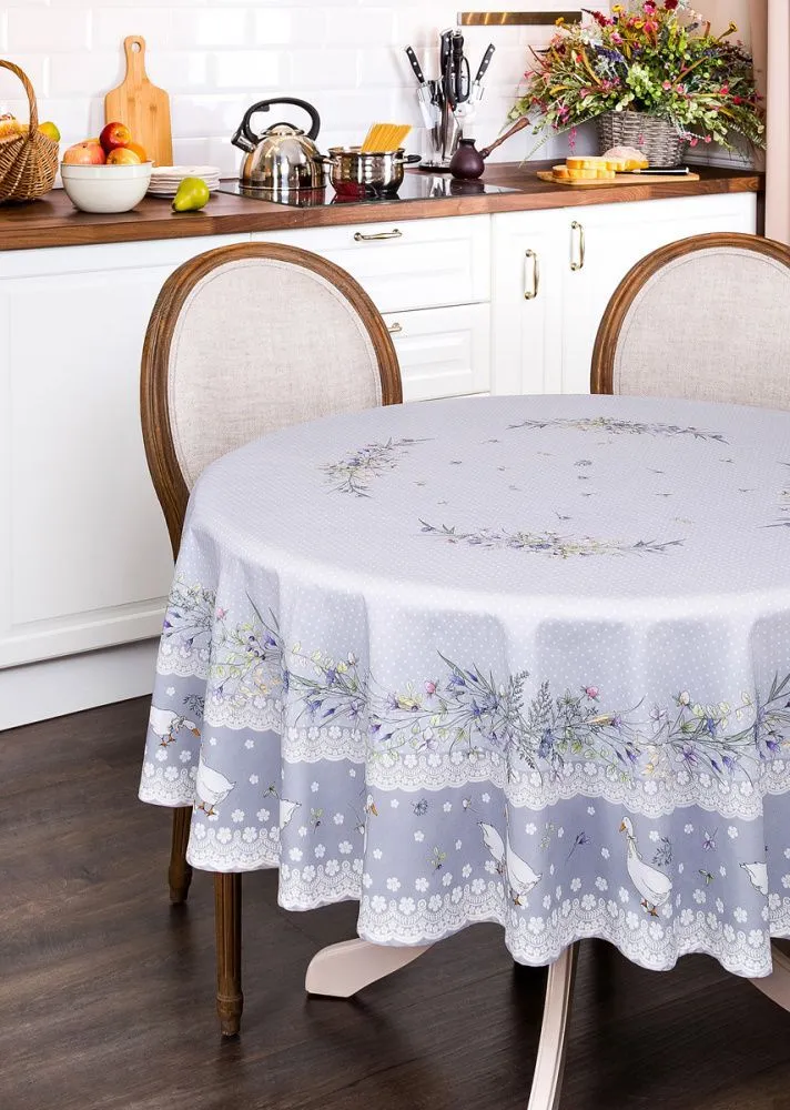 #СКАТЕРТЬ КРУГЛАЯ "ГУСИ ЛЕГАРД" ДИАМЕТР=180 СМ., СЕРЫЙ, 100% ХЛОПОК, ТВИЛЛ