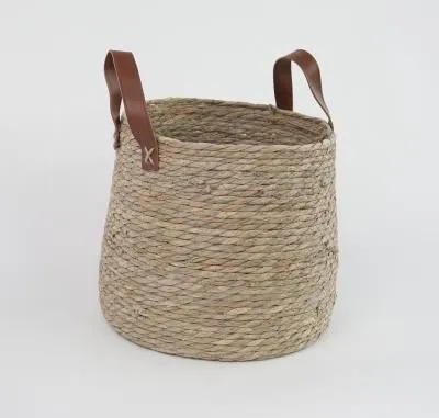 Плетеная корзина для хранения из джута, с кож р...