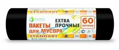 "STANDART" 60 литров, в рулоне 30 штук, ПНД, 7 мкм, размер 60х70 см,черные , B2B