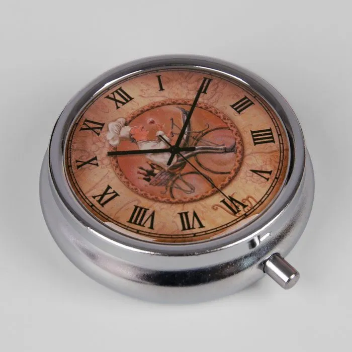 Таблетница "Часы", зеркальная поверхность, 3 секции, цвет серебристый/бежевый