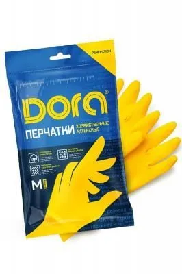 #Перчатки латексные Dora с хлопковым напылением "Универсальные"  (240) (Цвет перчатки: Желтый, Размер: M)