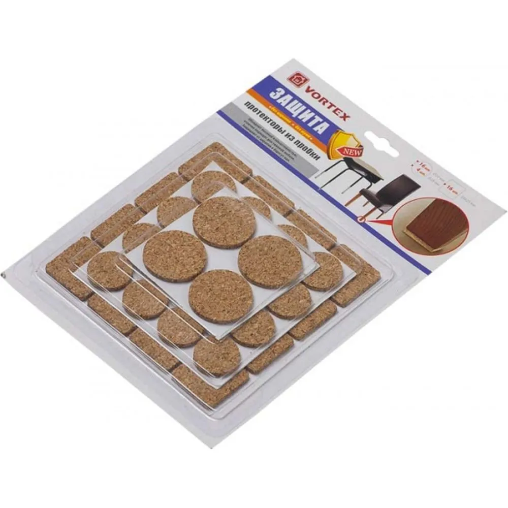 Протекторы износостойкие из пробки Ø 20mm, Ø 28mm 25x25mm  VORTEX /30