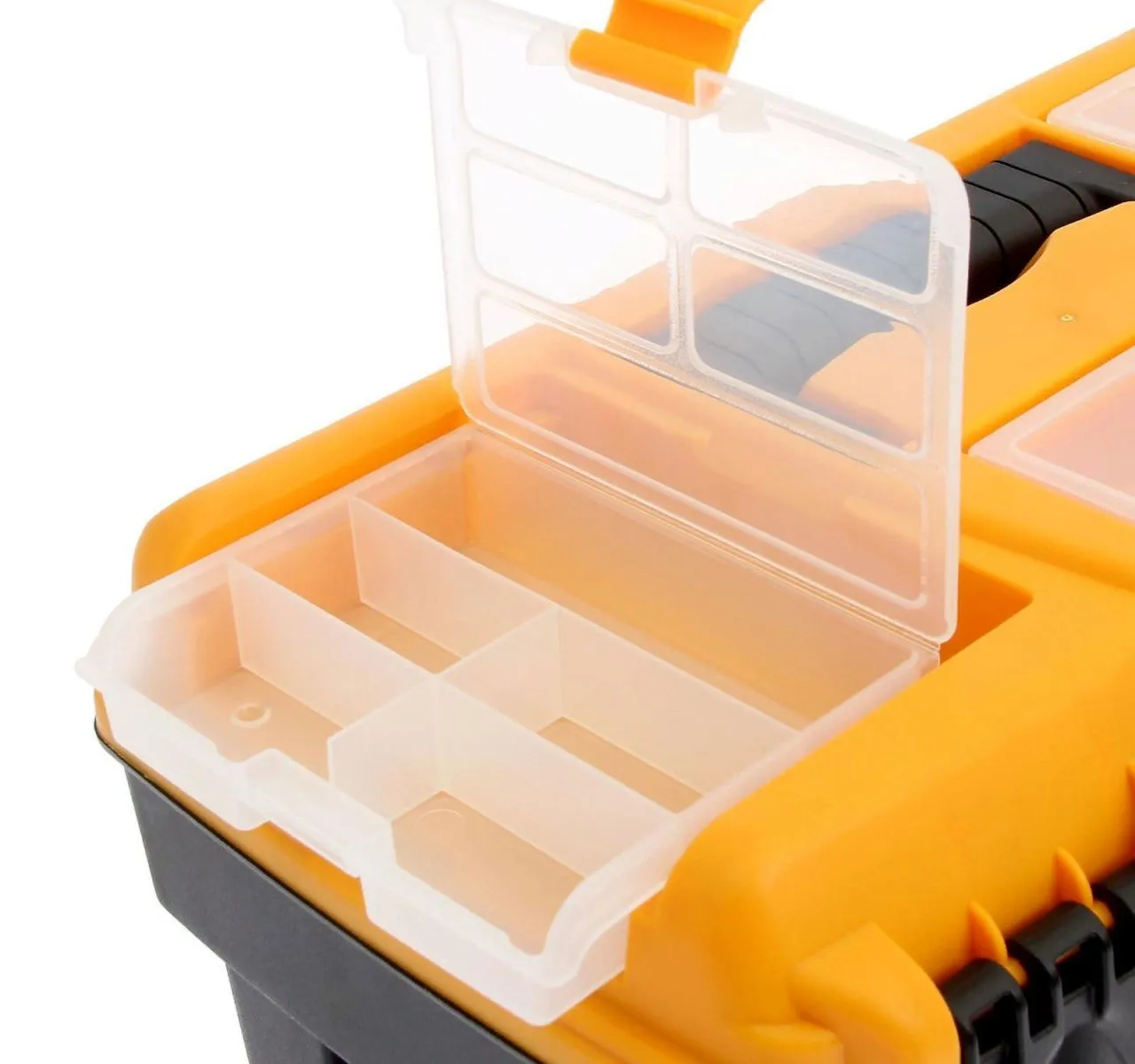 Ящик для инструментов АТЛАНТ 18' (с консолью и секциями) черный с желтым