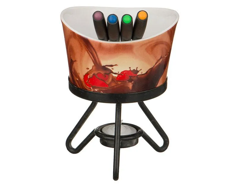 НАБОР ФОНДЮ : ЧАША+4 ВИЛОЧКИ+СВЕЧА+МЕТАЛ ПОДСТА...