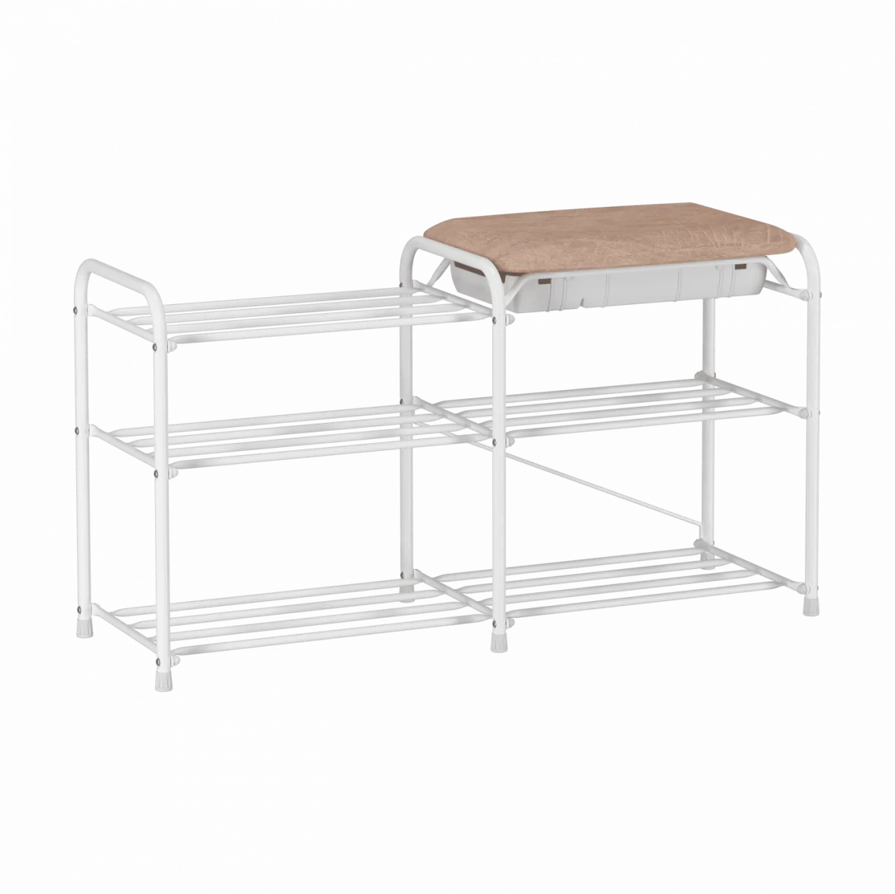 Подставка для обуви 3-х полочная 80 с сиденьем с ящиком (Белый)