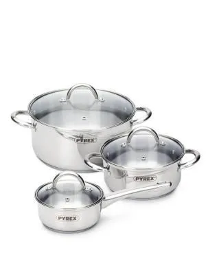 Набор кухонной посуды MASTER 6пр Pyrex (Франция) Кастрюля 4,7 л, кастрюля 1,5 л, ковш 0,5 л с крышками