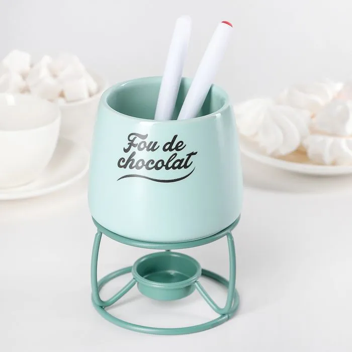 Набор для фондю "Сладкоежка" 10х11,8 см, 2 шпажки, цвет зеленый   3900647