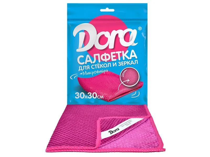 Салфетка из микрофибры Dora "Для стёкол и зеркал", 30х30см (100)