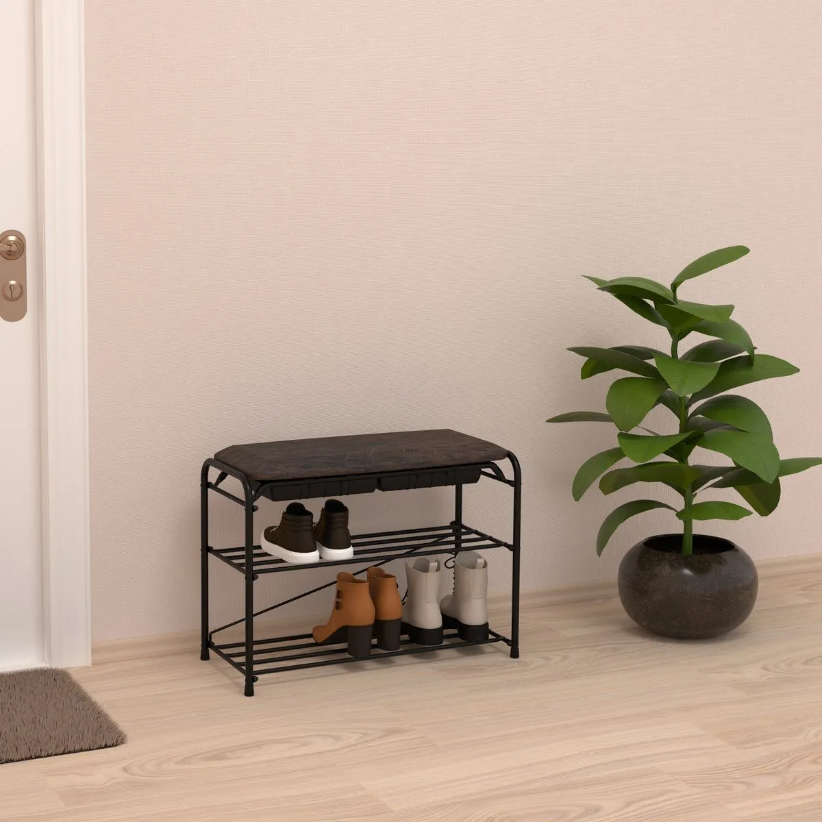 Подставка для обуви "Альфа 23" с сиденьем (Черный)